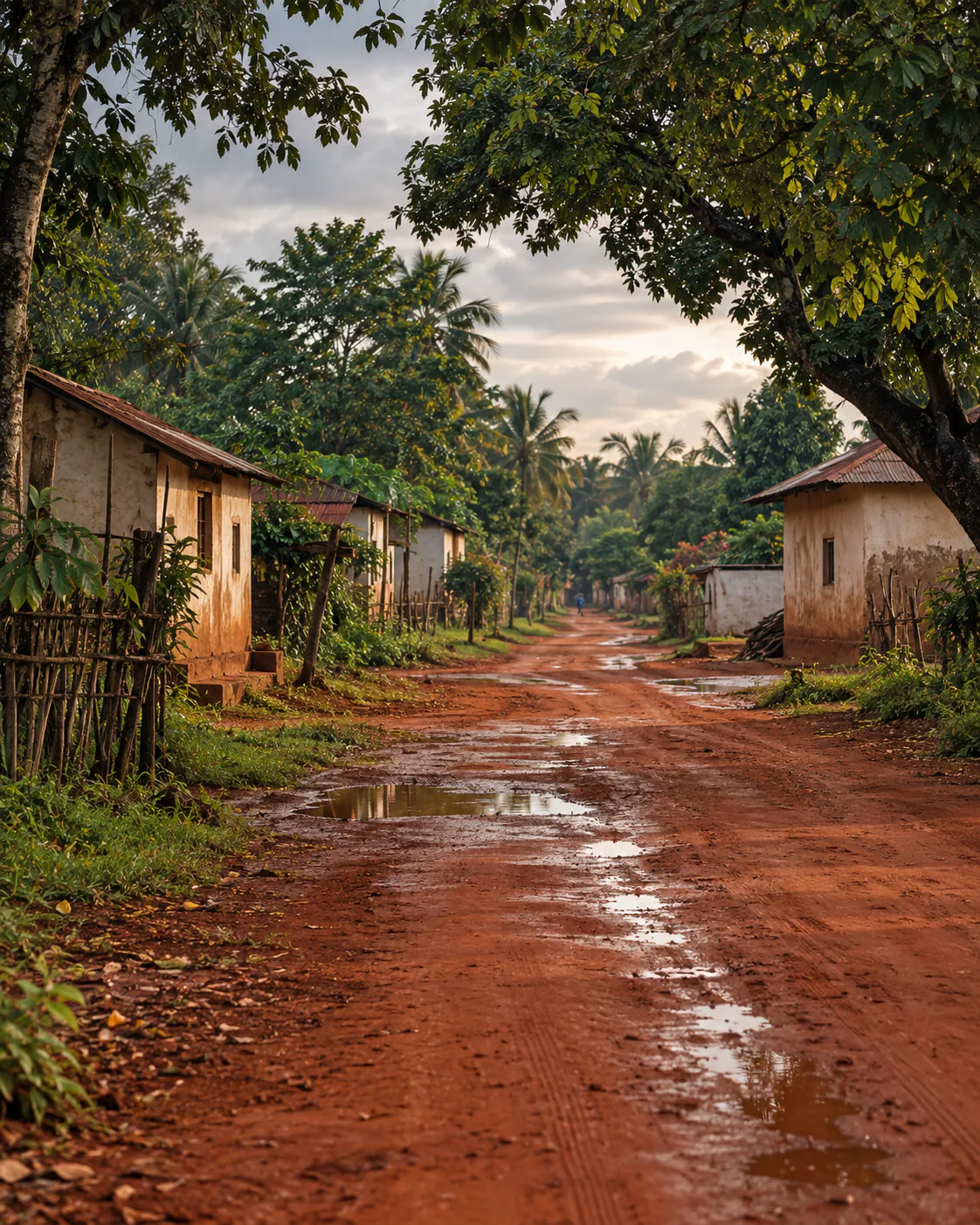 Recreación visual generada de un camino de laterita en el norte de Guinea-Bissau